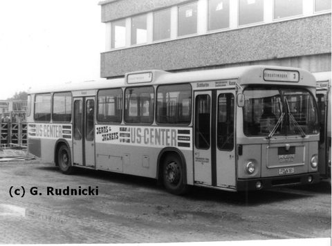 Wg 30 Bj. 1973 MAN SL 200 FD-N 161 Wagen 30 im Jahre 1978 mit Werbung für "US-Center" - damals ein Bekleidungsgeschäft in der Lindenstraße (c) G. Rud