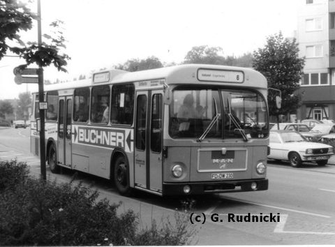 Wg 34 Bj. 1978 MAN SL 200 FD-DW 230 1977 wurde lediglich ein Reisebus angeschafft, ein Mercedes Benz O 303-9R (Photos gibt es hier), jedoch kein Linie