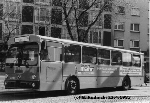 Wg 41 Bj. 1981 MB O 305 FD-N 21 A 1994 Von 1981 bis 1985 wurde ausschließlich bei Mercedes Benz bestellt. Wagen 41 im April 1983 mit Werbung für den