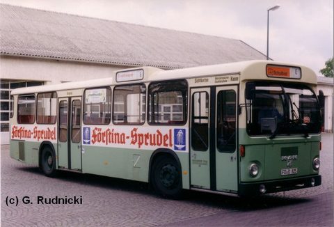 Wiederum drei Jahre später, 1992, erlegte Herr Rudnicki nochmals unseren Bus, der zu diesem Zeitpunkt Werbung für Förstina Sprudel besaß
